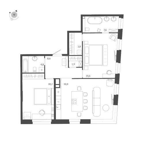 2-комнатная квартира, 94.5 м²; этаж: 7 - купить в Санкт-Петербурге