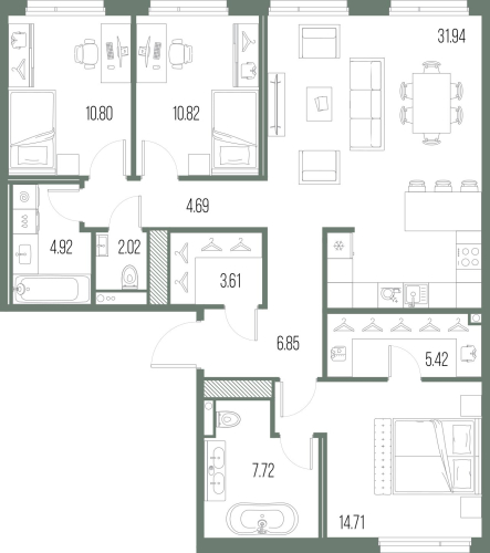 3-комнатная квартира, 103.5 м²; этаж: 6 - купить в Санкт-Петербурге