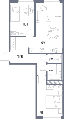 2-комнатная квартира №8 в: Legenda Васильевского: 58.75 м²; этаж: 10 - купить в Санкт-Петербурге