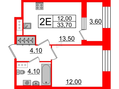 1-комнатная квартира, 33.7 м²; этаж: 8 - купить в Санкт-Петербурге