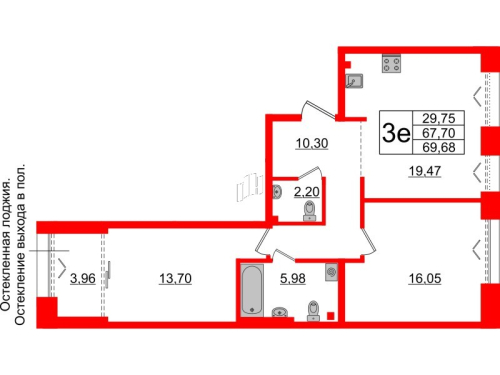 2-комнатная квартира, 67.7 м²; этаж: 2 - купить в Санкт-Петербурге