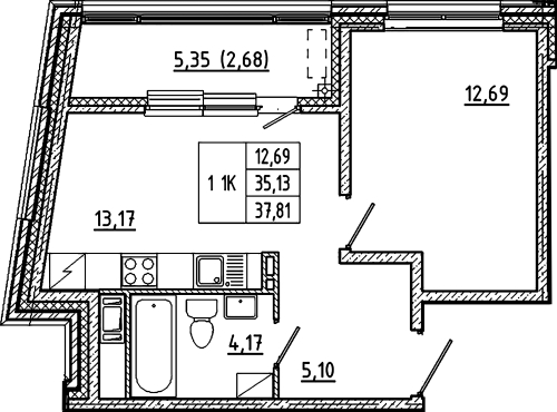 1-комнатная квартира, 37.81 м²; этаж: 8 - купить в Санкт-Петербурге