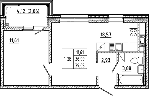 1-комнатная квартира, 39.05 м²; этаж: 5 - купить в Санкт-Петербурге