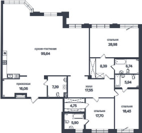 3-комнатная квартира №1 в: ПЕТРОВСКАЯ КОСА, 1: 246.8 м²; этаж: 2 - купить в Санкт-Петербурге