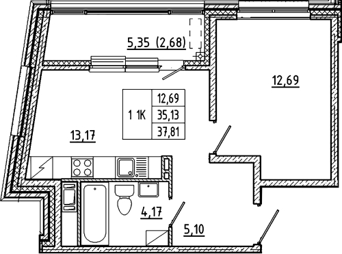 1-комнатная квартира, 37.81 м²; этаж: 9 - купить в Санкт-Петербурге