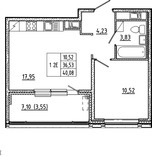 1-комнатная квартира, 40.08 м²; этаж: 6 - купить в Санкт-Петербурге