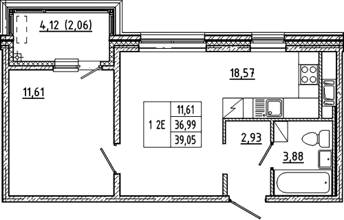 1-комнатная квартира, 39.05 м²; этаж: 7 - купить в Санкт-Петербурге