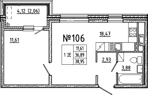 1-комнатная квартира, 38.95 м²; этаж: 8 - купить в Санкт-Петербурге