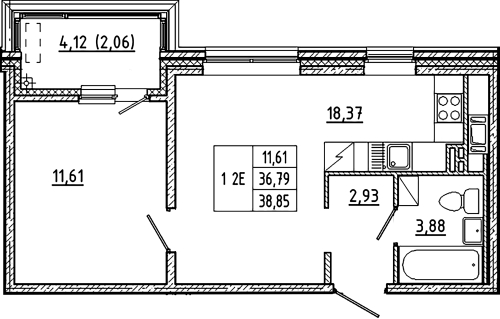 1-комнатная квартира, 38.85 м²; этаж: 10 - купить в Санкт-Петербурге