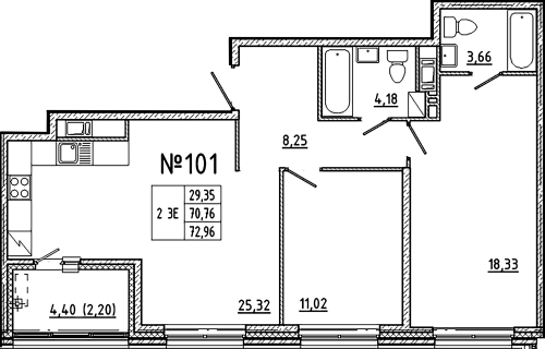 2-комнатная квартира, 72.96 м²; этаж: 8 - купить в Санкт-Петербурге