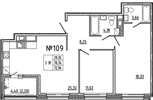 2-комнатная квартира, 72.96 м²; этаж: 9 - купить в Санкт-Петербурге