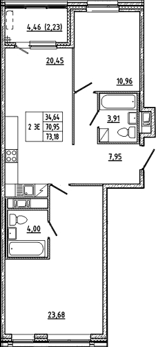 2-комнатная квартира, 73.18 м²; этаж: 6 - купить в Санкт-Петербурге