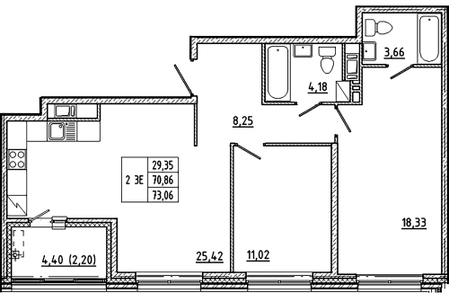 2-комнатная квартира, 73.06 м²; этаж: 7 - купить в Санкт-Петербурге