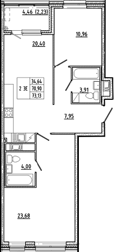 2-комнатная квартира, 73.18 м²; этаж: 8 - купить в Санкт-Петербурге