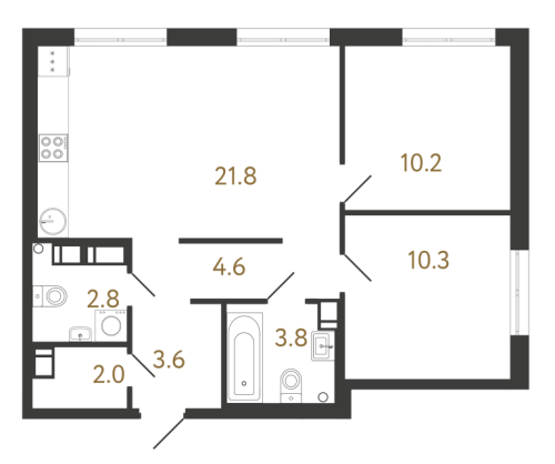 2-комнатная квартира, 59.1 м²; этаж: 8 - купить в Санкт-Петербурге