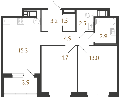 2-комнатная квартира №6 в: Литера: 56 м²; этаж: 7 - купить в Санкт-Петербурге