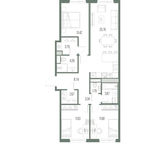 3-комнатная квартира, 90.97 м²; этаж: 8 - купить в Санкт-Петербурге