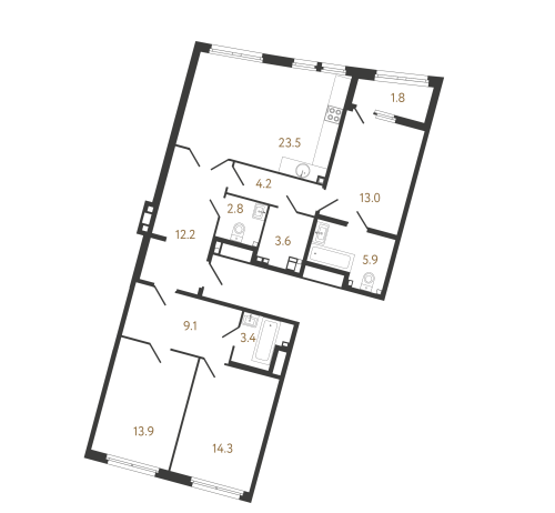 3-комнатная квартира, 106 м²; этаж: 2 - купить в Санкт-Петербурге