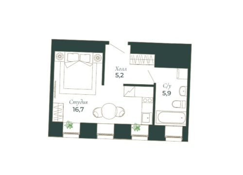 1-комнатная квартира, 27.8 м²; этаж: 6 - купить в Санкт-Петербурге