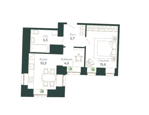 1-комнатная квартира, 41.4 м²; этаж: 6 - купить в Санкт-Петербурге