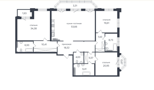 3-комнатная квартира, 207.5 м²; этаж: 7 - купить в Санкт-Петербурге