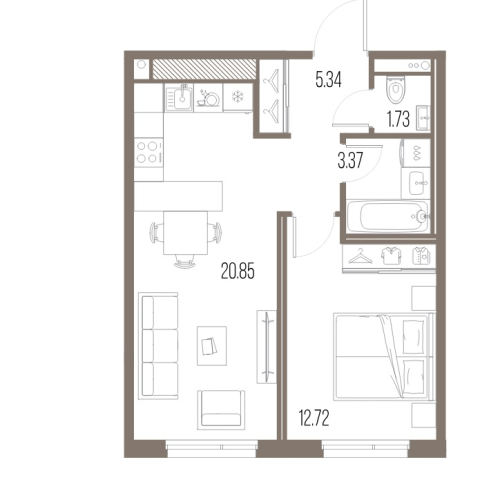 1-комнатная квартира, 44.01 м²; этаж: 6 - купить в Санкт-Петербурге