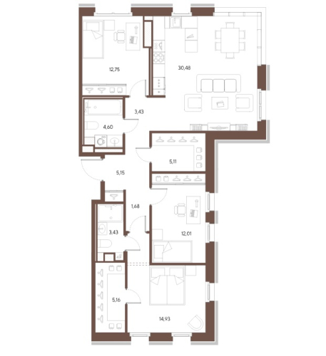 3-комнатная квартира №41 в: ЧЕРНАЯ РЕЧКА, 41: 98.73 м²; этаж: 5 - купить в Санкт-Петербурге