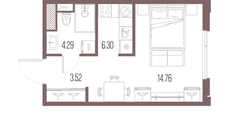 1-комнатная квартира №8 в: Legenda Васильевского: 28.87 м²; этаж: 7 - купить в Санкт-Петербурге