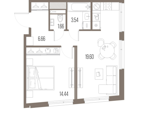 1-комнатная квартира, 45.9 м²; этаж: 3 - купить в Санкт-Петербурге