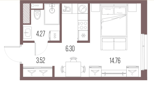 1-комнатная квартира №8 в: Legenda Васильевского: 28.85 м²; этаж: 2 - купить в Санкт-Петербурге