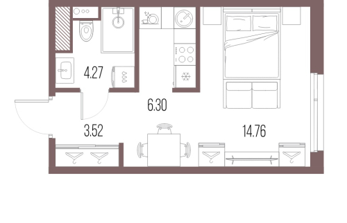 1-комнатная квартира №8 в: Legenda Васильевского: 28.85 м²; этаж: 4 - купить в Санкт-Петербурге