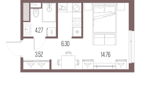1-комнатная квартира №8 в: Legenda Васильевского: 28.85 м²; этаж: 10 - купить в Санкт-Петербурге