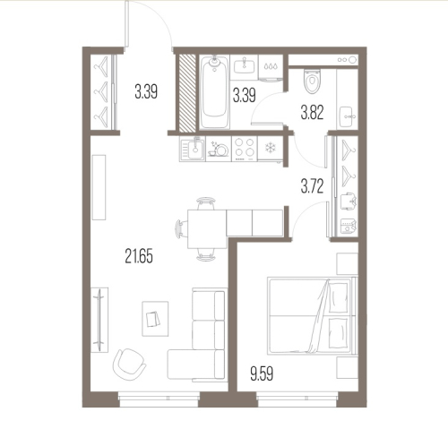 1-комнатная квартира, 44.56 м²; этаж: 7 - купить в Санкт-Петербурге