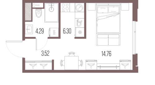 1-комнатная квартира №8 в: Legenda Васильевского: 28.87 м²; этаж: 3 - купить в Санкт-Петербурге