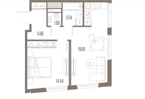 1-комнатная квартира, 45.9 м²; этаж: 5 - купить в Санкт-Петербурге