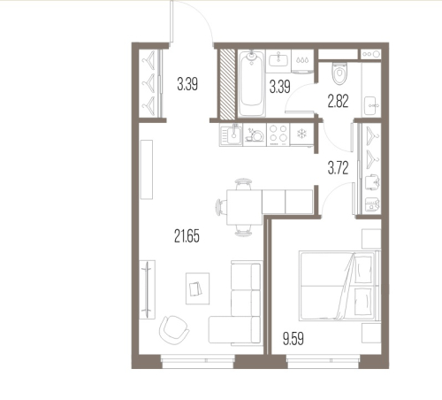 1-комнатная квартира, 44.56 м²; этаж: 6 - купить в Санкт-Петербурге