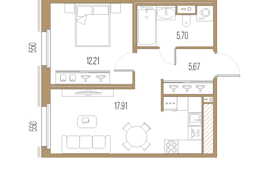 1-комнатная квартира, 41.49 м²; этаж: 6 - купить в Санкт-Петербурге