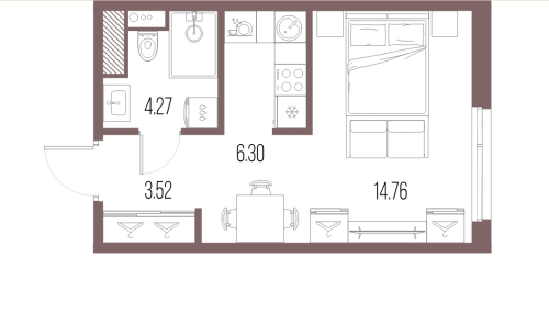 1-комнатная квартира №8 в: Legenda Васильевского: 28.85 м²; этаж: 6 - купить в Санкт-Петербурге