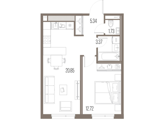 1-комнатная квартира, 44.01 м²; этаж: 10 - купить в Санкт-Петербурге