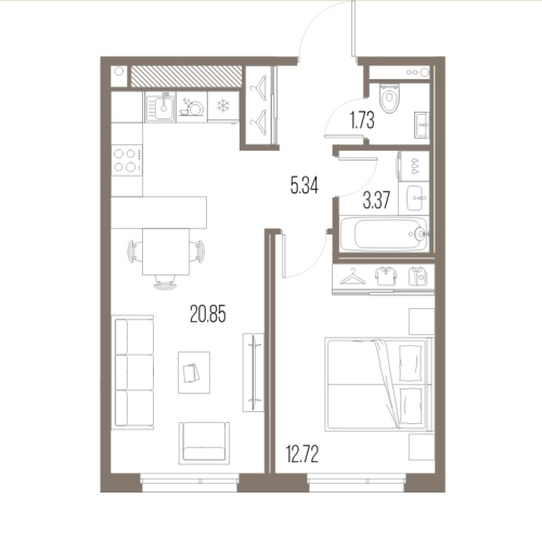 1-комнатная квартира, 44.01 м²; этаж: 9 - купить в Санкт-Петербурге