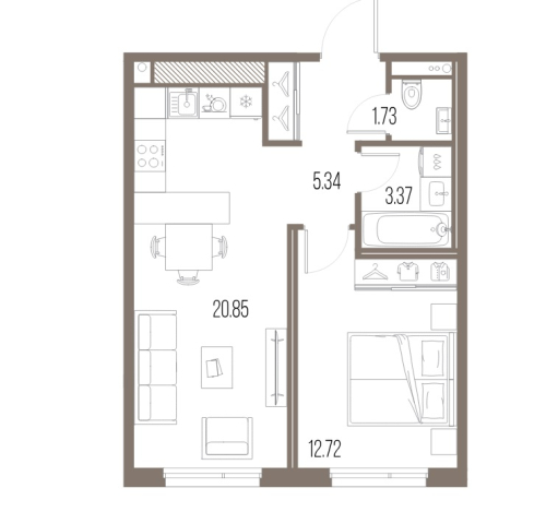 1-комнатная квартира, 44.01 м²; этаж: 7 - купить в Санкт-Петербурге