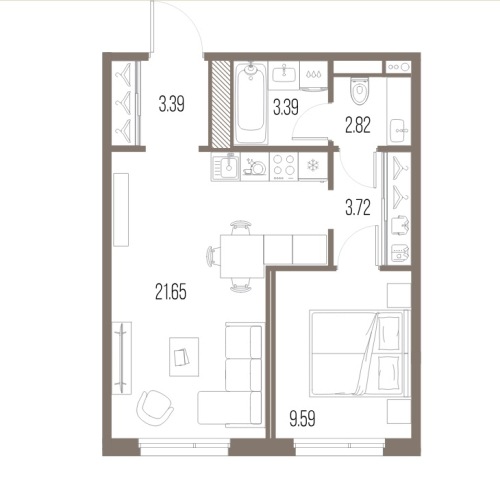 1-комнатная квартира, 44.56 м²; этаж: 8 - купить в Санкт-Петербурге