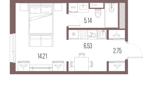 1-комнатная квартира №8 в: Legenda Васильевского: 28.63 м²; этаж: 3 - купить в Санкт-Петербурге