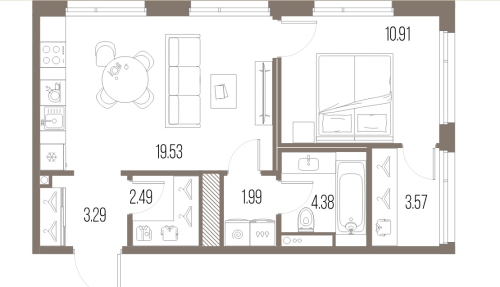 1-комнатная квартира, 46.15 м²; этаж: 4 - купить в Санкт-Петербурге