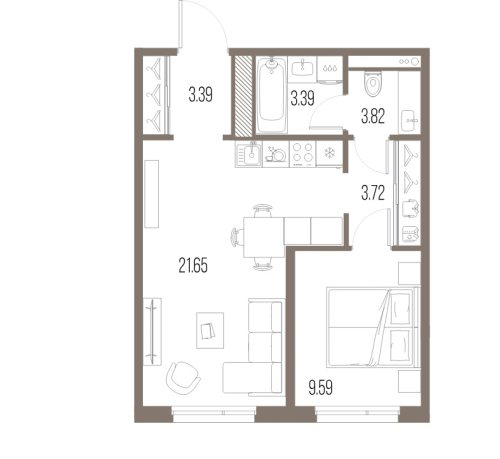 1-комнатная квартира, 44.56 м²; этаж: 5 - купить в Санкт-Петербурге