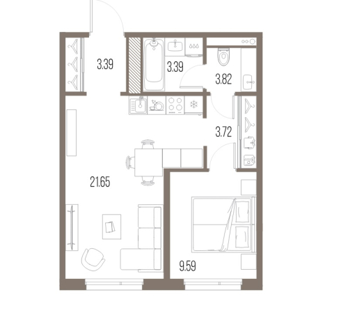 1-комнатная квартира, 44.56 м²; этаж: 9 - купить в Санкт-Петербурге