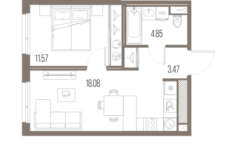 1-комнатная квартира, 38.65 м²; этаж: 8 - купить в Санкт-Петербурге