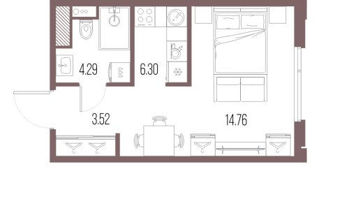 1-комнатная квартира №8 в: Legenda Васильевского: 28.87 м²; этаж: 5 - купить в Санкт-Петербурге
