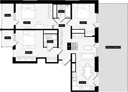 3-комнатная квартира, 102.97 м²; этаж: 10 - купить в Санкт-Петербурге