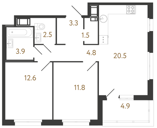 2-комнатная квартира, 60.9 м²; этаж: 3 - купить в Санкт-Петербурге